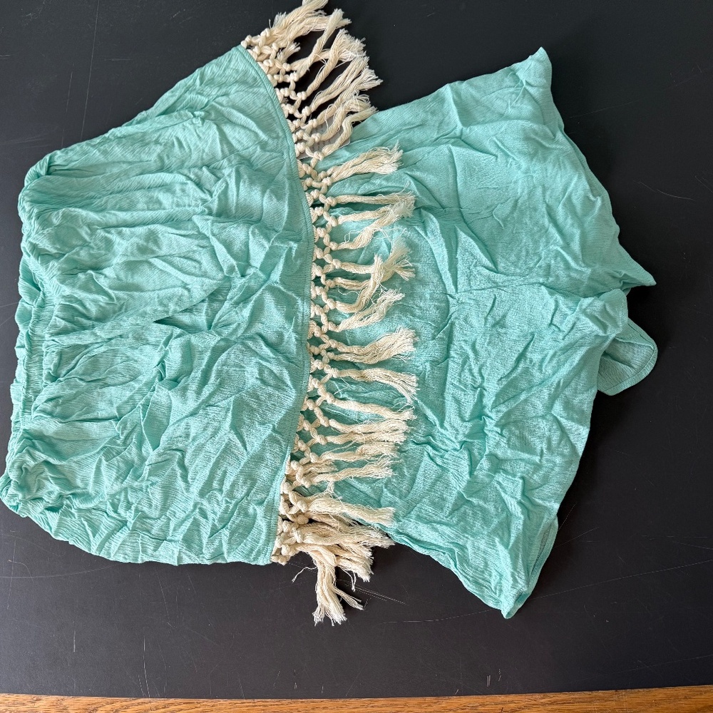 The vanity room strapless fringe trim romper in mint size L.